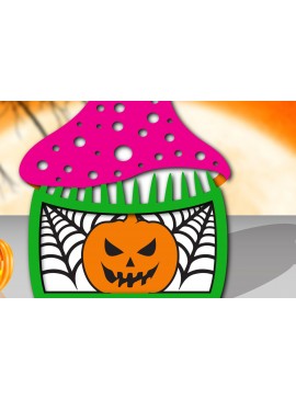 Σετ των 2 Intra απο ξύλο plywood 3mm-4mm πάχος - Halloween Mushroom House τρισδιάστατη  Δίασταση 15x15 cm INTRAFABR-107514490
