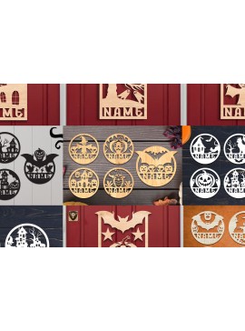 Σετ των 2 Intra απο ξύλο plywood 3mm-4mm πάχος - Πακέτο   Sign Sign για Halloween Δίασταση 15x15 cm INTRAFABR-106073158