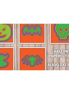 Σετ των 2 Intra απο ξύλο plywood 3mm-4mm πάχος - Πακέτο Halloween Papercut/Laser Cut  Δίασταση 15x15 cm INTRAFABR-38436186