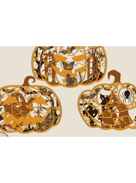 Σετ των 2 Intra απο ξύλο plywood 3mm-4mm πάχος - Πακέτο κολοκύθας Halloween  Δίασταση 19x12 cm INTRAFABR-14994293