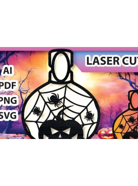 Σετ των 3 Intra απο ξύλο plywood 3mm-4mm πάχος - Κολοκύθα αποκριών σε βάζο με λέιζερ  Δίασταση 15x15 cm INTRAFABR-104537880