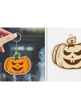 Σετ των 3 Intra απο ξύλο plywood 3mm-4mm πάχος - Κόψιμο με λέιζερ με μπρελόκ αποκριών κολοκύθας Δίασταση 4x4 cm INTRAFABR-101186076