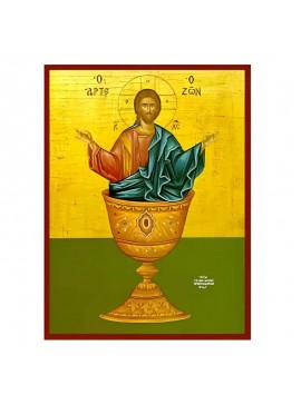 Σετ των 2 Εικόνα Ορθοδοξίας με περίγραμμα χρυσό σε ξύλο Φλαμουρίας  με  βάση Εικόνα Χριστός Ευλογών, ο Άρτος ο Ζων Χειροποίητη Ελληνορθόδοξη , Κρεμαστή πλάκα βυζαντινής τέχνης, χριστιανική τέχνη Διάσταση 10x7 cm (3,9 x 2,8 ίντσες) INTRAEK-670766