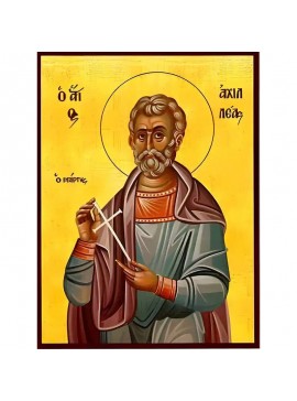 Εικόνα Ορθοδοξίας με περίγραμμα χρυσό σε ξύλο Φλαμουρίας  με  βάση Εικόνα ΑΓΙΟΣ ΑΧΙΛΛΕΑΣ, ΘΡΑΚΗΣ, ΜΑΡΤΥΣ Χειροποίητη Ελληνορθόδοξη εικόνα του Ιησού Χριστού, Κρεμαστή πλάκα βυζαντινής τέχνης, χριστιανική τέχνη Διάσταση 40x30 cm (10,2x7,9 ίντσες)  INTRAEK-1