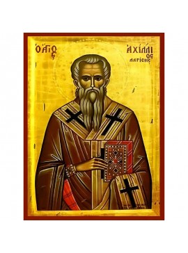 Εικόνα Ορθοδοξίας με περίγραμμα χρυσό σε ξύλο Φλαμουρίας  με  βάση Εικόνα ΑΓΙΟΣ ΑΧΙΛΛΙΟΣ, ΕΠΙΣΚΟΠΟΣ ΛΑΡΙΣΗΣ Χειροποίητη Ελληνορθόδοξη εικόνα του Ιησού Χριστού, Κρεμαστή πλάκα βυζαντινής τέχνης, χριστιανική τέχνη Διάσταση 40x30 cm (10,2x7,9 ίντσες)  INTRAE