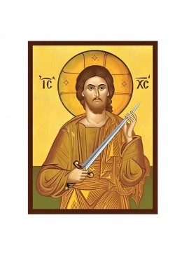 Σετ των 2 Εικόνα Ορθοδοξίας με περίγραμμα χρυσό σε ξύλο Φλαμουρίας  με  βάση Εικόνα Χριστός Κρατών Ξίφος και Κόπτων την αμαρτία Χειροποίητη Ελληνορθόδοξη , Κρεμαστή πλάκα βυζαντινής τέχνης, χριστιανική τέχνη Διάσταση 10x7 cm (3,9 x 2,8 ίντσες) INTRAEK-670