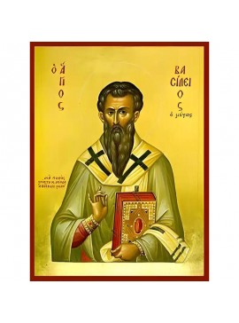 Εικόνα Ορθοδοξίας με περίγραμμα χρυσό σε ξύλο Φλαμουρίας  με  βάση Εικόνα ΑΓΙΟΣ ΒΑΣΙΛΕΙΟΣ Ο ΜΕΓΑΣ, ΑΡΧΙΕΠΙΣΚΟΠΟΣ ΚΑΙΣΑΡΕΙΑΣ, ΚΑΠΠΑΔΟΚΙΑ Χειροποίητη Ελληνορθόδοξη εικόνα του Ιησού Χριστού, Κρεμαστή πλάκα βυζαντινής τέχνης, χριστιανική τέχνη Διάσταση 40x30 