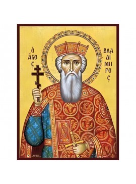 Εικόνα Ορθοδοξίας με περίγραμμα χρυσό σε ξύλο Φλαμουρίας  με  βάση Εικόνα ΑΓΙΟΣ ΒΛΑΔΙΜΗΡΟΣ Ο ΙΣΑΠΟΣΤΟΛΟΣ, ΗΓΕΜΩΝ ΤΟΥ ΚΙΕΒΟΥ Χειροποίητη Ελληνορθόδοξη εικόνα του Ιησού Χριστού, Κρεμαστή πλάκα βυζαντινής τέχνης, χριστιανική τέχνη Διάσταση 40x30 cm (10,2x7,9