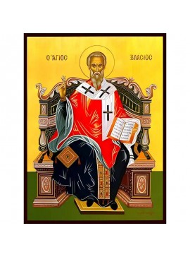 Εικόνα Ορθοδοξίας με περίγραμμα χρυσό σε ξύλο Φλαμουρίας  με  βάση Εικόνα ΑΓΙΟΣ ΒΛΑΣΙΟΣ, ΙΕΡΟΜΑΡΤΥΣ, ΕΠΙΣΚΟΠΟΣ ΣΕΒΑΣΤΕΙΑΣ, ΕΝΘΡΟΝΟΣ Χειροποίητη Ελληνορθόδοξη εικόνα του Ιησού Χριστού, Κρεμαστή πλάκα βυζαντινής τέχνης, χριστιανική τέχνη Διάσταση 40x30 cm (