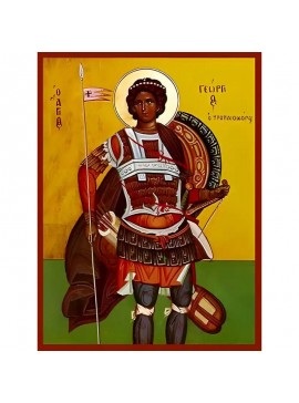 Εικόνα Ορθοδοξίας με περίγραμμα χρυσό σε ξύλο Φλαμουρίας  με  βάση Εικόνα ΑΓΙΟΣ ΓΕΩΡΓΙΟΣ Ο ΤΡΟΠΑΙΟΦΟΡΟΣ Χειροποίητη Ελληνορθόδοξη εικόνα του Ιησού Χριστού, Κρεμαστή πλάκα βυζαντινής τέχνης, χριστιανική τέχνη Διάσταση 40x30 cm (10,2x7,9 ίντσες)  INTRAEK-14