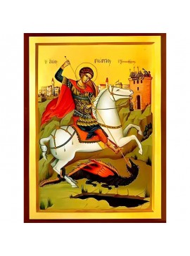 Εικόνα Ορθοδοξίας με περίγραμμα χρυσό σε ξύλο Φλαμουρίας  με  βάση Εικόνα ΑΓΙΟΣ ΓΕΩΡΓΙΟΣ Ο ΤΡΟΠΑΙΟΦΟΡΟΣ, ΕΦΙΠΠΟΣ Χειροποίητη Ελληνορθόδοξη εικόνα του Ιησού Χριστού, Κρεμαστή πλάκα βυζαντινής τέχνης, χριστιανική τέχνη Διάσταση 40x30 cm (10,2x7,9 ίντσες)  I