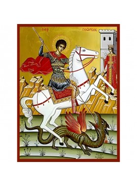 Εικόνα Ορθοδοξίας με περίγραμμα χρυσό σε ξύλο Φλαμουρίας  με  βάση Εικόνα ΑΓΙΟΣ ΓΕΩΡΓΙΟΣ Ο ΤΡΟΠΑΙΟΦΟΡΟΣ, ΕΦΙΠΠΟΣ Χειροποίητη Ελληνορθόδοξη εικόνα του Ιησού Χριστού, Κρεμαστή πλάκα βυζαντινής τέχνης, χριστιανική τέχνη Διάσταση 40x30 cm (10,2x7,9 ίντσες)  I