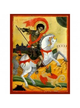 Εικόνα Ορθοδοξίας με περίγραμμα χρυσό σε ξύλο Φλαμουρίας  με  βάση Εικόνα ΑΓΙΟΣ ΓΕΩΡΓΙΟΣ Ο ΤΡΟΠΑΙΟΦΟΡΟΣ, ΕΦΙΠΠΟΣ Χειροποίητη Ελληνορθόδοξη εικόνα του Ιησού Χριστού, Κρεμαστή πλάκα βυζαντινής τέχνης, χριστιανική τέχνη Διάσταση 40x30 cm (10,2x7,9 ίντσες)  I