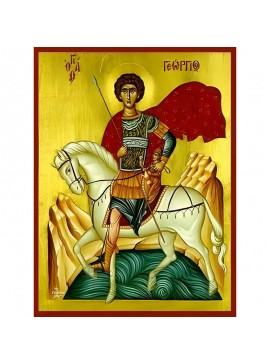Εικόνα Ορθοδοξίας με περίγραμμα χρυσό σε ξύλο Φλαμουρίας  με  βάση Εικόνα ΑΓΙΟΣ ΓΕΩΡΓΙΟΣ Ο ΤΡΟΠΑΙΟΦΟΡΟΣ, ΕΦΙΠΠΟΣ Χειροποίητη Ελληνορθόδοξη εικόνα του Ιησού Χριστού, Κρεμαστή πλάκα βυζαντινής τέχνης, χριστιανική τέχνη Διάσταση 40x30 cm (10,2x7,9 ίντσες)  I