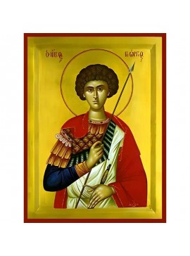 Εικόνα Ορθοδοξίας με περίγραμμα χρυσό σε ξύλο Φλαμουρίας  με  βάση Εικόνα ΑΓΙΟΣ ΓΕΩΡΓΙΟΣ Ο ΤΡΟΠΑΙΟΦΟΡΟΣ, ΗΜΙΣΩΜΟΣ Χειροποίητη Ελληνορθόδοξη εικόνα του Ιησού Χριστού, Κρεμαστή πλάκα βυζαντινής τέχνης, χριστιανική τέχνη Διάσταση 40x30 cm (10,2x7,9 ίντσες)  