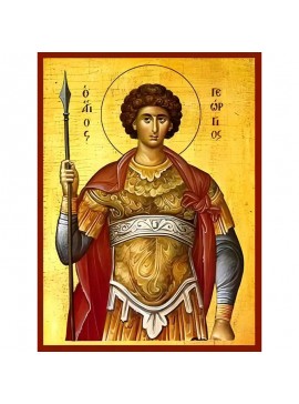 Εικόνα Ορθοδοξίας με περίγραμμα χρυσό σε ξύλο Φλαμουρίας  με  βάση Εικόνα ΑΓΙΟΣ ΓΕΩΡΓΙΟΣ Ο ΤΡΟΠΑΙΟΦΟΡΟΣ, ΗΜΙΣΩΜΟΣ Χειροποίητη Ελληνορθόδοξη εικόνα του Ιησού Χριστού, Κρεμαστή πλάκα βυζαντινής τέχνης, χριστιανική τέχνη Διάσταση 40x30 cm (10,2x7,9 ίντσες)  
