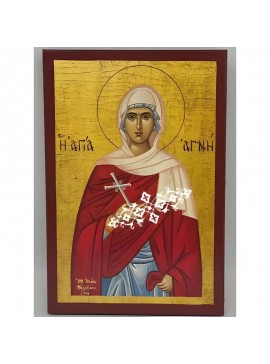 Σετ των 2 Εικόνα Ορθοδοξίας με περίγραμμα χρυσό σε ξύλο Φλαμουρίας  με  βάση Εικόνα Αγία Αγνή Χειροποίητη Ελληνορθόδοξη , Κρεμαστή πλάκα βυζαντινής τέχνης, χριστιανική τέχνη Διάσταση 10x7 cm (3,9 x 2,8 ίντσες) INTRAEK-670710