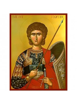 Εικόνα Ορθοδοξίας με περίγραμμα χρυσό σε ξύλο Φλαμουρίας  με  βάση Εικόνα ΑΓΙΟΣ ΓΕΩΡΓΙΟΣ Ο ΤΡΟΠΑΙΟΦΟΡΟΣ, ΗΜΙΣΩΜΟΣ Χειροποίητη Ελληνορθόδοξη εικόνα του Ιησού Χριστού, Κρεμαστή πλάκα βυζαντινής τέχνης, χριστιανική τέχνη Διάσταση 40x30 cm (10,2x7,9 ίντσες)  