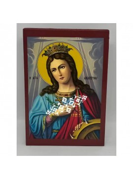 Σετ των 2 Εικόνα Ορθοδοξίας με περίγραμμα χρυσό σε ξύλο Φλαμουρίας  με  βάση Εικόνα Αγία Αικατερίνη Χειροποίητη Ελληνορθόδοξη , Κρεμαστή πλάκα βυζαντινής τέχνης, χριστιανική τέχνη Διάσταση 10x7 cm (3,9 x 2,8 ίντσες) INTRAEK-670707