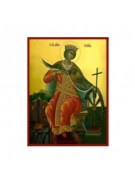 Σετ των 2 Εικόνα Ορθοδοξίας με περίγραμμα χρυσό σε ξύλο Φλαμουρίας  με  βάση Εικόνα Αγία Αικατερίνη Χειροποίητη Ελληνορθόδοξη , Κρεμαστή πλάκα βυζαντινής τέχνης, χριστιανική τέχνη Διάσταση 10x7 cm (3,9 x 2,8 ίντσες) INTRAEK-670706