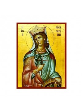 Σετ των 2 Εικόνα Ορθοδοξίας με περίγραμμα χρυσό σε ξύλο Φλαμουρίας  με  βάση Εικόνα Αγία Αικατερίνη Χειροποίητη Ελληνορθόδοξη , Κρεμαστή πλάκα βυζαντινής τέχνης, χριστιανική τέχνη Διάσταση 10x7 cm (3,9 x 2,8 ίντσες) INTRAEK-670704