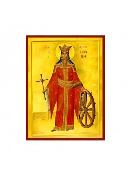 Σετ των 2 Εικόνα Ορθοδοξίας με περίγραμμα χρυσό σε ξύλο Φλαμουρίας  με  βάση Εικόνα Αγία Αικατερίνη Χειροποίητη Ελληνορθόδοξη , Κρεμαστή πλάκα βυζαντινής τέχνης, χριστιανική τέχνη Διάσταση 10x7 cm (3,9 x 2,8 ίντσες) INTRAEK-670703