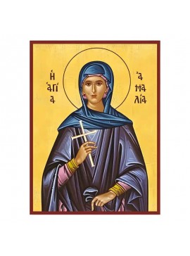 Σετ των 2 Εικόνα Ορθοδοξίας με περίγραμμα χρυσό σε ξύλο Φλαμουρίας  με  βάση Εικόνα Αγία Αμαλία Χειροποίητη Ελληνορθόδοξη , Κρεμαστή πλάκα βυζαντινής τέχνης, χριστιανική τέχνη Διάσταση 10x7 cm (3,9 x 2,8 ίντσες) INTRAEK-670693