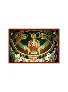 Σετ των 2 Εικόνα Ορθοδοξίας με περίγραμμα χρυσό σε ξύλο Φλαμουρίας  με  βάση Εικόνα ΠΑΝΑΓΙΑ ΜΕ ΧΡΙΣΤΟ, ΠΛΑΤΥΤΕΡΑ ΕΝΘΡΟΝΟΣ, ΒΑΣΙΛΙΣΣΑ ΤΩΝ ΟΥΡΑΝΩΝ (ΘΟΛΟΣ) Χειροποίητη Ελληνορθόδοξη εικόνα του Ιησού Χριστού, Κρεμαστή πλάκα βυζαντινής τέχνης, χριστιανική τέχν