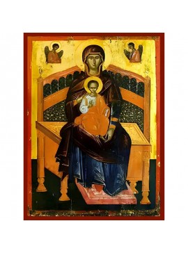 Σετ των 2 Εικόνα Ορθοδοξίας με περίγραμμα χρυσό σε ξύλο Φλαμουρίας  με  βάση Εικόνα ΠΑΝΑΓΙΑ ΜΕ ΧΡΙΣΤΟ, ΠΛΑΤΥΤΕΡΑ ΕΝΘΡΟΝΟΣ, ΚΥΡΙΑ ΤΩΝ ΑΓΓΕΛΩΝ Χειροποίητη Ελληνορθόδοξη εικόνα του Ιησού Χριστού, Κρεμαστή πλάκα βυζαντινής τέχνης, χριστιανική τέχνη Διάσταση 1