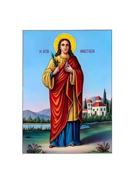 Σετ των 2 Εικόνα Ορθοδοξίας με περίγραμμα χρυσό σε ξύλο Φλαμουρίας  με  βάση Εικόνα Αγία Αναστασία Φαρμακολύτρια Χειροποίητη Ελληνορθόδοξη , Κρεμαστή πλάκα βυζαντινής τέχνης, χριστιανική τέχνη Διάσταση 10x7 cm (3,9 x 2,8 ίντσες) INTRAEK-670686