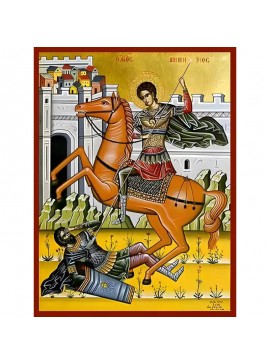 Εικόνα Ορθοδοξίας με περίγραμμα χρυσό σε ξύλο Φλαμουρίας  με  βάση Εικόνα ΑΓΙΟΣ ΔΗΜΗΤΡΙΟΣ Ο ΜΥΡΟΒΛΥΤΗΣ, ΕΦΙΠΠΟΣ Χειροποίητη Ελληνορθόδοξη εικόνα του Ιησού Χριστού, Κρεμαστή πλάκα βυζαντινής τέχνης, χριστιανική τέχνη Διάσταση 40x30 cm (10,2x7,9 ίντσες)  IN