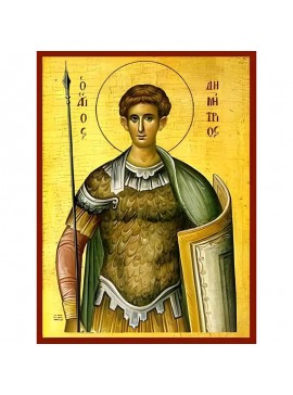 Εικόνα Ορθοδοξίας με περίγραμμα χρυσό σε ξύλο Φλαμουρίας  με  βάση Εικόνα ΑΓΙΟΣ ΔΗΜΗΤΡΙΟΣ Ο ΜΥΡΟΒΛΥΤΗΣ, ΗΜΙΣΩΜΟΣ Χειροποίητη Ελληνορθόδοξη εικόνα του Ιησού Χριστού, Κρεμαστή πλάκα βυζαντινής τέχνης, χριστιανική τέχνη Διάσταση 40x30 cm (10,2x7,9 ίντσες)  I