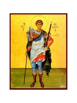Εικόνα Ορθοδοξίας με περίγραμμα χρυσό σε ξύλο Φλαμουρίας  με  βάση Εικόνα ΑΓΙΟΣ ΔΗΜΗΤΡΙΟΣ Ο ΜΥΡΟΒΛΥΤΗΣ, ΟΛΟΣΩΜΟΣ Χειροποίητη Ελληνορθόδοξη εικόνα του Ιησού Χριστού, Κρεμαστή πλάκα βυζαντινής τέχνης, χριστιανική τέχνη Διάσταση 40x30 cm (10,2x7,9 ίντσες)  I