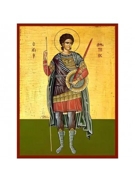 Εικόνα Ορθοδοξίας με περίγραμμα χρυσό σε ξύλο Φλαμουρίας  με  βάση Εικόνα ΑΓΙΟΣ ΔΗΜΗΤΡΙΟΣ Ο ΜΥΡΟΒΛΥΤΗΣ, ΟΛΟΣΩΜΟΣ Χειροποίητη Ελληνορθόδοξη εικόνα του Ιησού Χριστού, Κρεμαστή πλάκα βυζαντινής τέχνης, χριστιανική τέχνη Διάσταση 40x30 cm (10,2x7,9 ίντσες)  I