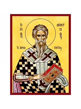 Εικόνα Ορθοδοξίας με περίγραμμα χρυσό σε ξύλο Φλαμουρίας  με  βάση Εικόνα ΑΓΙΟΣ ΔΙΟΝΥΣΙΟΣ ΙΕΡΟΜΑΡΤΥΣ, Ο ΑΡΕΟΠΑΓΙΤΗΣ Χειροποίητη Ελληνορθόδοξη εικόνα του Ιησού Χριστού, Κρεμαστή πλάκα βυζαντινής τέχνης, χριστιανική τέχνη Διάσταση 40x30 cm (10,2x7,9 ίντσες)
