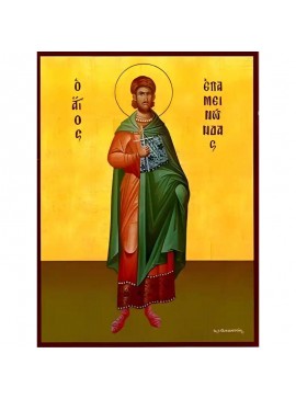 Εικόνα Ορθοδοξίας με περίγραμμα χρυσό σε ξύλο Φλαμουρίας  με  βάση Εικόνα ΑΓΙΟΣ ΕΠΑΜΕΙΝΩΝΔΑΣ, ΜΑΡΤΥΣ, ΟΛΟΣΩΜΟΣ Χειροποίητη Ελληνορθόδοξη εικόνα του Ιησού Χριστού, Κρεμαστή πλάκα βυζαντινής τέχνης, χριστιανική τέχνη Διάσταση 40x30 cm (10,2x7,9 ίντσες)  INT