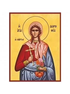 Σετ των 2 Εικόνα Ορθοδοξίας με περίγραμμα χρυσό σε ξύλο Φλαμουρίας  με  βάση Εικόνα Αγία Δωροθέα η εν Καισαρεία Χειροποίητη Ελληνορθόδοξη , Κρεμαστή πλάκα βυζαντινής τέχνης, χριστιανική τέχνη Διάσταση 10x7 cm (3,9 x 2,8 ίντσες) INTRAEK-670654