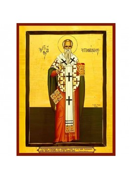 Εικόνα Ορθοδοξίας με περίγραμμα χρυσό σε ξύλο Φλαμουρίας  με  βάση Εικόνα ΑΓΙΟΣ ΕΠΙΦΑΝΙΟΣ, ΕΠΙΣΚΟΠΟΣ ΚΥΠΡΟΥ, ΟΛΟΣΩΜΟΣ Χειροποίητη Ελληνορθόδοξη εικόνα του Ιησού Χριστού, Κρεμαστή πλάκα βυζαντινής τέχνης, χριστιανική τέχνη Διάσταση 40x30 cm (10,2x7,9 ίντσε