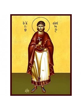 Εικόνα Ορθοδοξίας με περίγραμμα χρυσό σε ξύλο Φλαμουρίας  με  βάση Εικόνα ΑΓΙΟΣ ΕΥΓΕΝΙΟΣ, ΜΑΡΤΥΣ ΣΕΒΑΣΤΕΙΑΣ, ΟΛΟΣΩΜΟΣ Χειροποίητη Ελληνορθόδοξη εικόνα του Ιησού Χριστού, Κρεμαστή πλάκα βυζαντινής τέχνης, χριστιανική τέχνη Διάσταση 40x30 cm (10,2x7,9 ίντσε