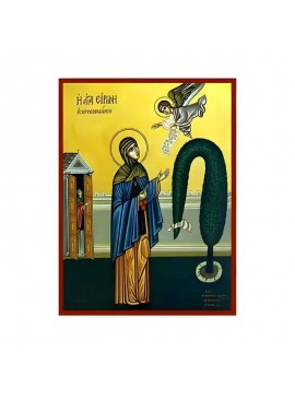 Σετ των 2 Εικόνα Ορθοδοξίας με περίγραμμα χρυσό σε ξύλο Φλαμουρίας  με  βάση Εικόνα Αγία Ειρήνη Χρυσοβαλάντου Χειροποίητη Ελληνορθόδοξη , Κρεμαστή πλάκα βυζαντινής τέχνης, χριστιανική τέχνη Διάσταση 10x7 cm (3,9 x 2,8 ίντσες) INTRAEK-670646