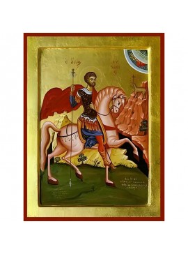 Εικόνα Ορθοδοξίας με περίγραμμα χρυσό σε ξύλο Φλαμουρίας  με  βάση Εικόνα ΑΓΙΟΣ ΕΥΣΤΑΘΙΟΣ ΠΛΑΚΙΔΑΣ, Ο ΜΕΓΑΛΟΜΑΡΤΥΣ, ΕΦΙΠΠΟΣ Χειροποίητη Ελληνορθόδοξη εικόνα του Ιησού Χριστού, Κρεμαστή πλάκα βυζαντινής τέχνης, χριστιανική τέχνη Διάσταση 40x30 cm (10,2x7,9