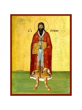 Εικόνα Ορθοδοξίας με περίγραμμα χρυσό σε ξύλο Φλαμουρίας  με  βάση Εικόνα ΑΓΙΟΣ ΕΥΣΤΡΑΤΙΟΣ, ΜΑΡΤΥΣ, ΟΛΟΣΩΜΟΣ Χειροποίητη Ελληνορθόδοξη εικόνα του Ιησού Χριστού, Κρεμαστή πλάκα βυζαντινής τέχνης, χριστιανική τέχνη Διάσταση 40x30 cm (10,2x7,9 ίντσες)  INTRA