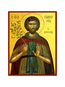 Εικόνα Ορθοδοξίας με περίγραμμα χρυσό σε ξύλο Φλαμουρίας  με  βάση Εικόνα ΑΓΙΟΣ ΕΥΦΡΟΣΥΝΟΣ Ο ΜΑΓΕΙΡΟΣ, ΑΛΕΞΑΝΔΡΕΙΑΣ Χειροποίητη Ελληνορθόδοξη εικόνα του Ιησού Χριστού, Κρεμαστή πλάκα βυζαντινής τέχνης, χριστιανική τέχνη Διάσταση 40x30 cm (10,2x7,9 ίντσες)