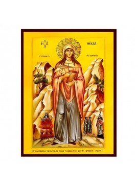 Σετ των 2 Εικόνα Ορθοδοξίας με περίγραμμα χρυσό σε ξύλο Φλαμουρίας  με  βάση Εικόνα Αγία Θέκλα Χειροποίητη Ελληνορθόδοξη , Κρεμαστή πλάκα βυζαντινής τέχνης, χριστιανική τέχνη Διάσταση 10x7 cm (3,9 x 2,8 ίντσες) INTRAEK-670621