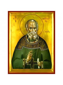 Εικόνα Ορθοδοξίας με περίγραμμα χρυσό σε ξύλο Φλαμουρίας  με  βάση Εικόνα ΑΓΙΟΣ ΘΕΟΔΩΡΟΣ, Ο ΣΤΟΥΔΙΤΗΣ Χειροποίητη Ελληνορθόδοξη εικόνα του Ιησού Χριστού, Κρεμαστή πλάκα βυζαντινής τέχνης, χριστιανική τέχνη Διάσταση 40x30 cm (10,2x7,9 ίντσες)  INTRAEK-1447