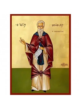 Εικόνα Ορθοδοξίας με περίγραμμα χρυσό σε ξύλο Φλαμουρίας  με  βάση Εικόνα ΑΓΙΟΣ ΘΕΟΦΙΛΟΣ, Ο ΜΥΡΟΒΛΥΤΗΣ ΕΙΣ Ι.ΜΟΝΗ ΠΑΝΤΟΚΡΑΤΟΡΟΣ, ΟΛΟΣΩΜΟΣ Χειροποίητη Ελληνορθόδοξη εικόνα του Ιησού Χριστού, Κρεμαστή πλάκα βυζαντινής τέχνης, χριστιανική τέχνη Διάσταση 40x3