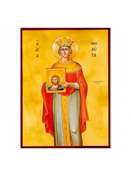 Σετ των 2 Εικόνα Ορθοδοξίας με περίγραμμα χρυσό σε ξύλο Φλαμουρίας  με  βάση Εικόνα Αγία Θεοδώρα η Αυγούστα Χειροποίητη Ελληνορθόδοξη , Κρεμαστή πλάκα βυζαντινής τέχνης, χριστιανική τέχνη Διάσταση 10x7 cm (3,9 x 2,8 ίντσες) INTRAEK-670615