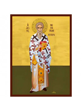 Εικόνα Ορθοδοξίας με περίγραμμα χρυσό σε ξύλο Φλαμουρίας  με  βάση Εικόνα ΑΓΙΟΣ ΘΕΡΑΠΩΝ, ΕΠΙΣΚΟΠΟΣ ΚΥΠΡΟΥ, ΟΛΟΣΩΜΟΣ Χειροποίητη Ελληνορθόδοξη εικόνα του Ιησού Χριστού, Κρεμαστή πλάκα βυζαντινής τέχνης, χριστιανική τέχνη Διάσταση 40x30 cm (10,2x7,9 ίντσες)