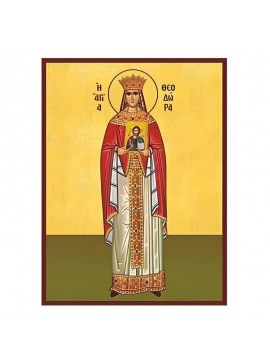 Σετ των 2 Εικόνα Ορθοδοξίας με περίγραμμα χρυσό σε ξύλο Φλαμουρίας  με  βάση Εικόνα Αγία Θεοδώρα η Αυγούστα Χειροποίητη Ελληνορθόδοξη , Κρεμαστή πλάκα βυζαντινής τέχνης, χριστιανική τέχνη Διάσταση 10x7 cm (3,9 x 2,8 ίντσες) INTRAEK-670613