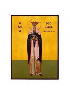 Σετ των 2 Εικόνα Ορθοδοξίας με περίγραμμα χρυσό σε ξύλο Φλαμουρίας  με  βάση Εικόνα Αγία Θεοδώρα, Βασίλισσα Άρτας Χειροποίητη Ελληνορθόδοξη , Κρεμαστή πλάκα βυζαντινής τέχνης, χριστιανική τέχνη Διάσταση 10x7 cm (3,9 x 2,8 ίντσες) INTRAEK-670612